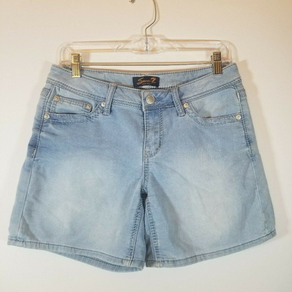 Seven 7 Womens 6 Denim Light Wash Faded Distressed Embelished Pockets Shorts